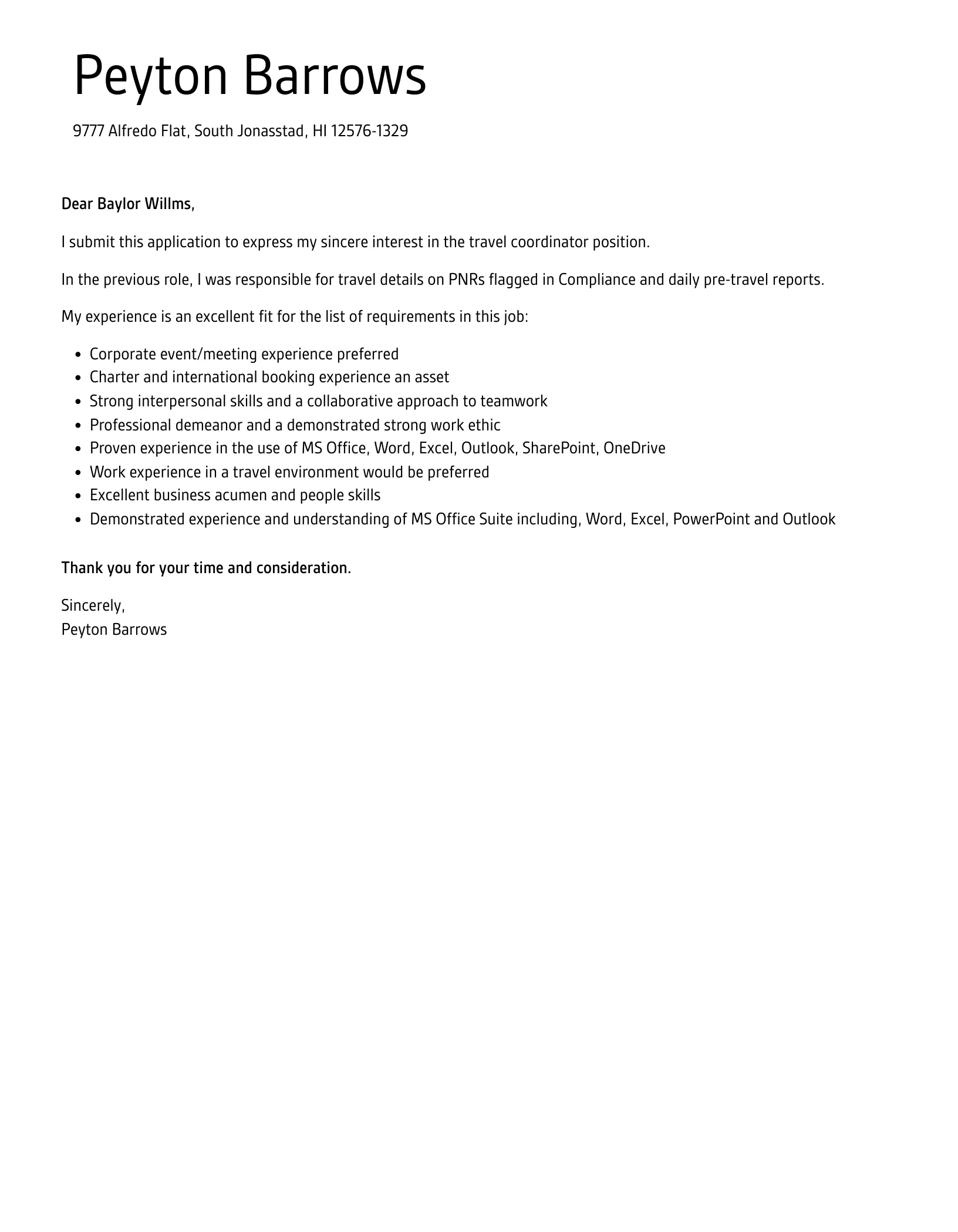 36620 travel coordinator cover letter achievements