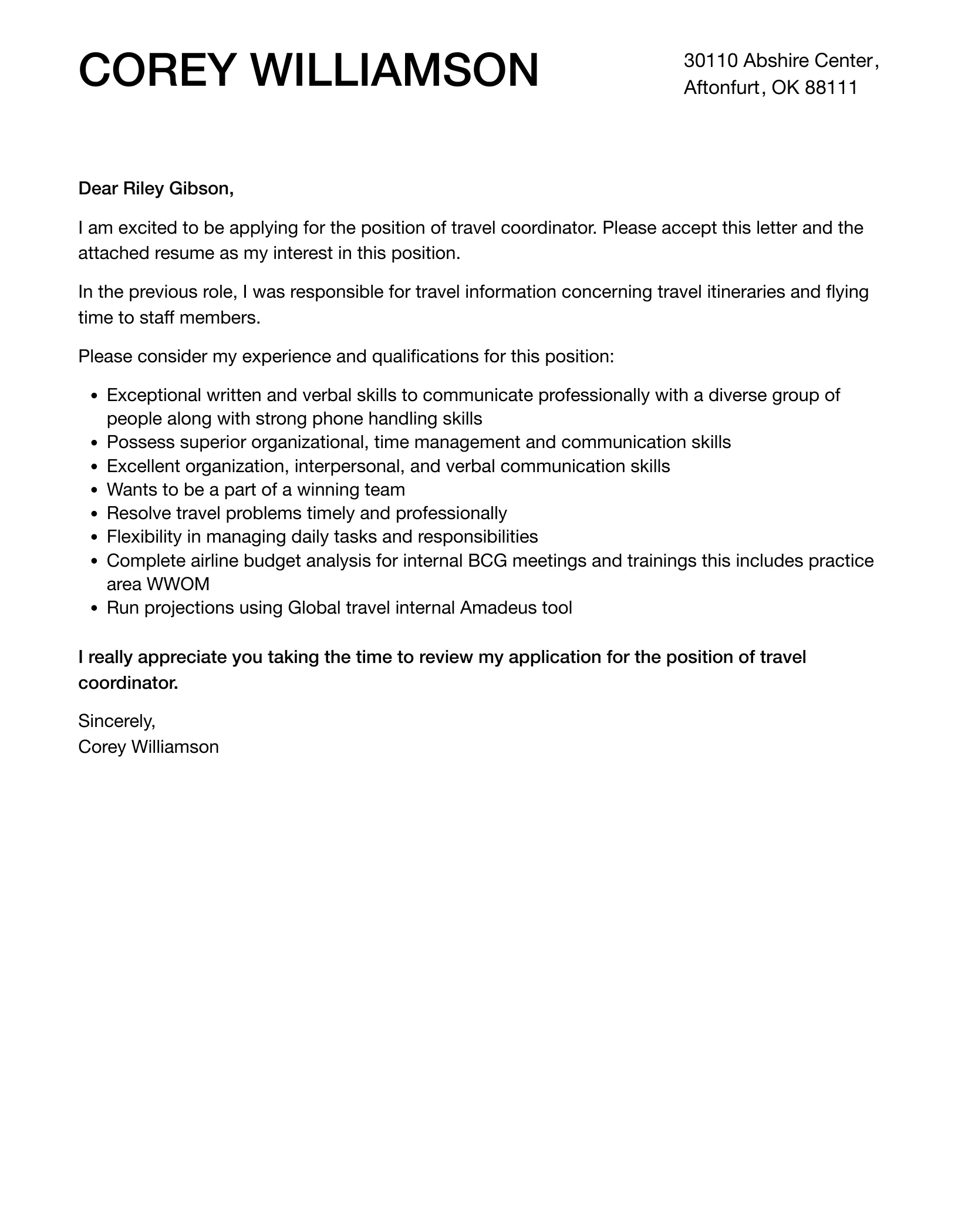 36620 travel coordinator cover letter passion