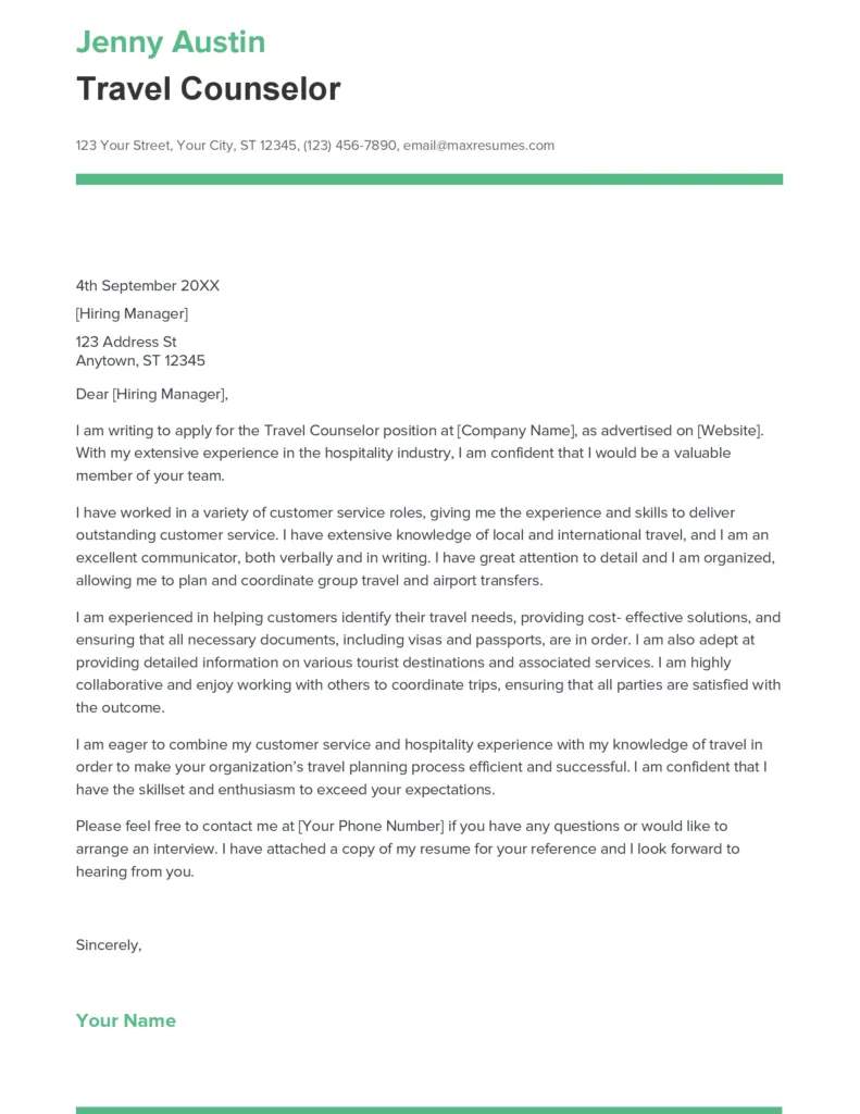 36620 travel coordinator cover letter research