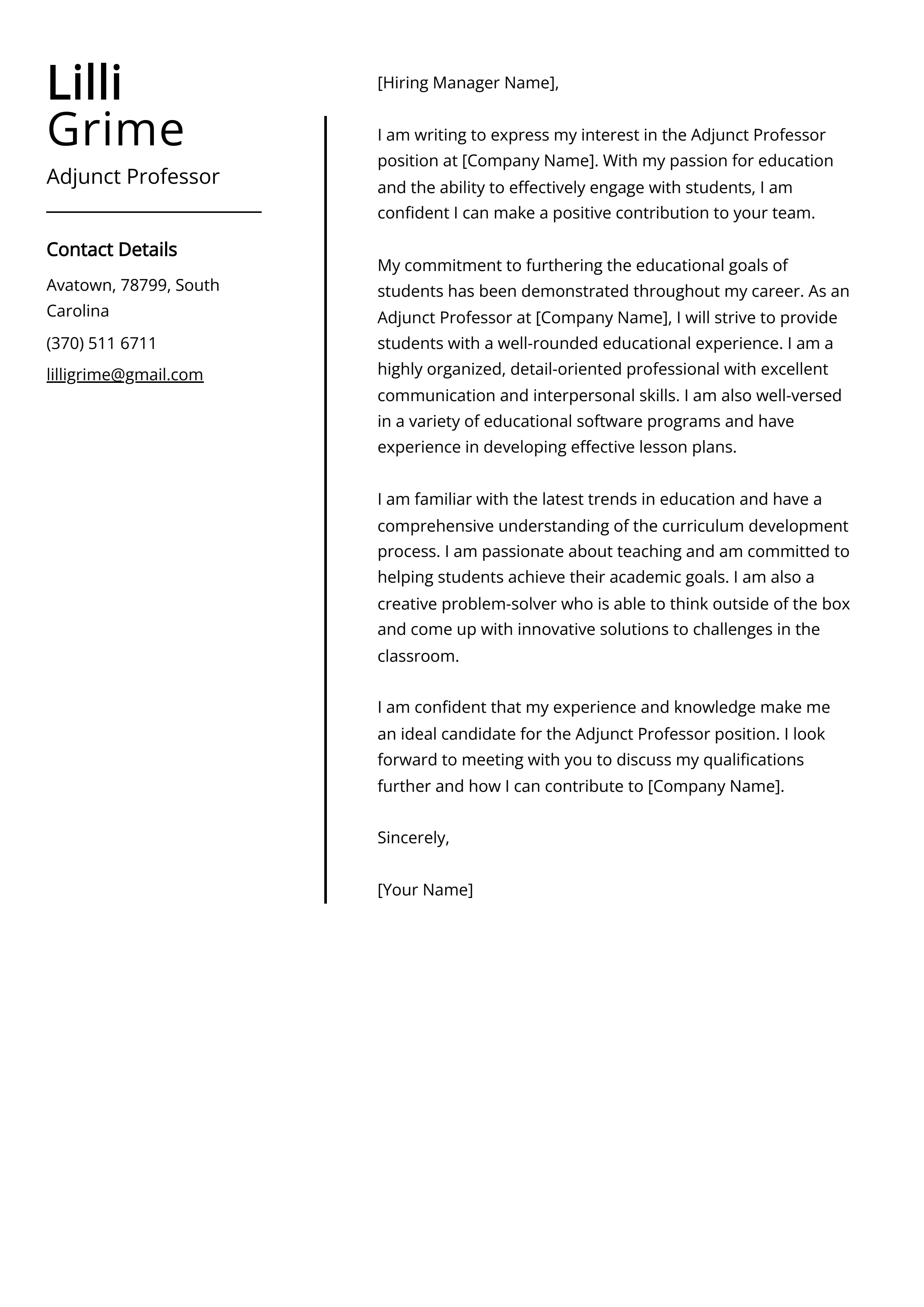 36641 adjunct professor skills achievements