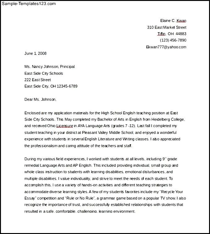 36647 cover letter teaching job achievements