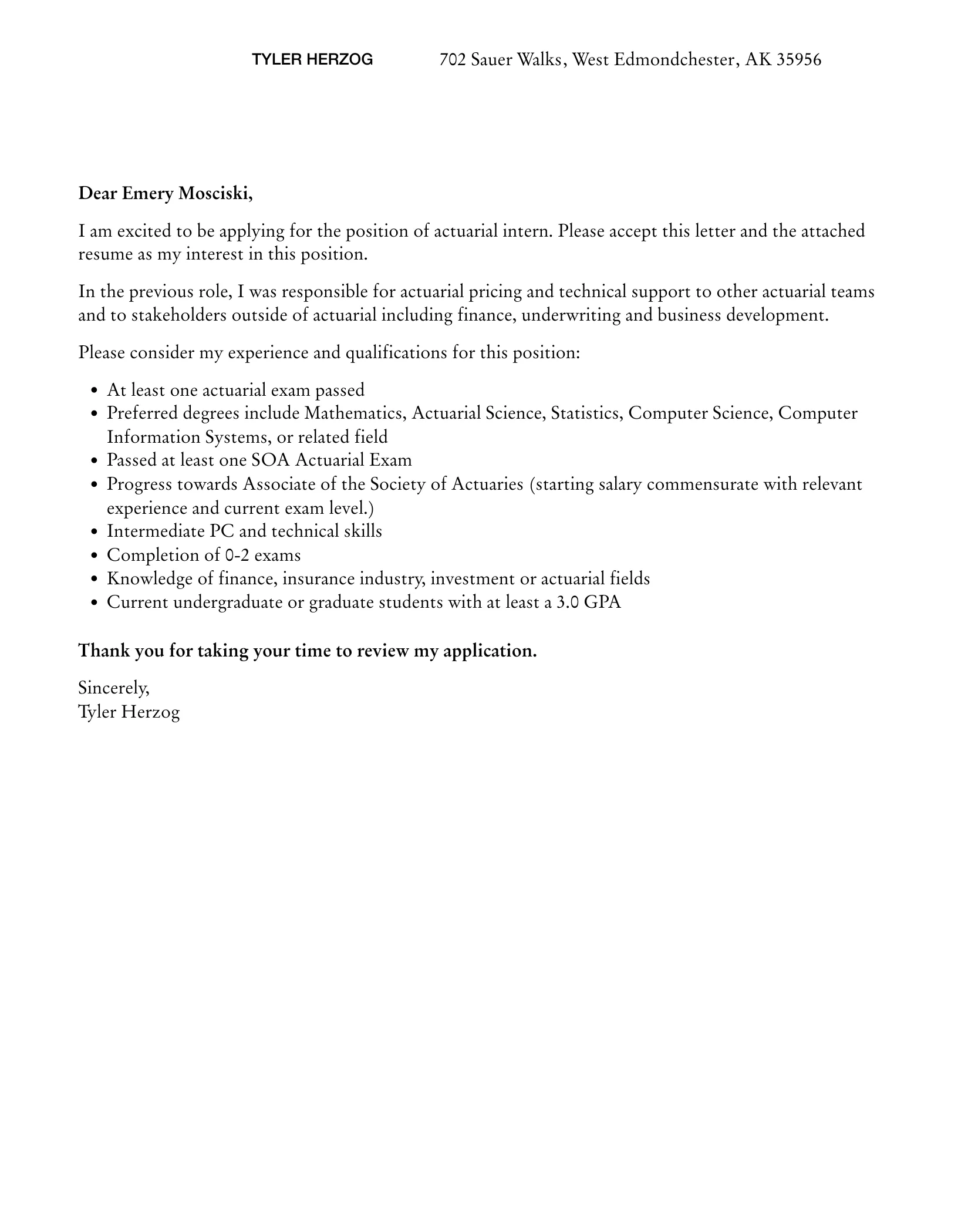 36671 actuarial intern responsibilities