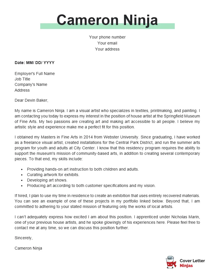 36695 art exhibition cover letter