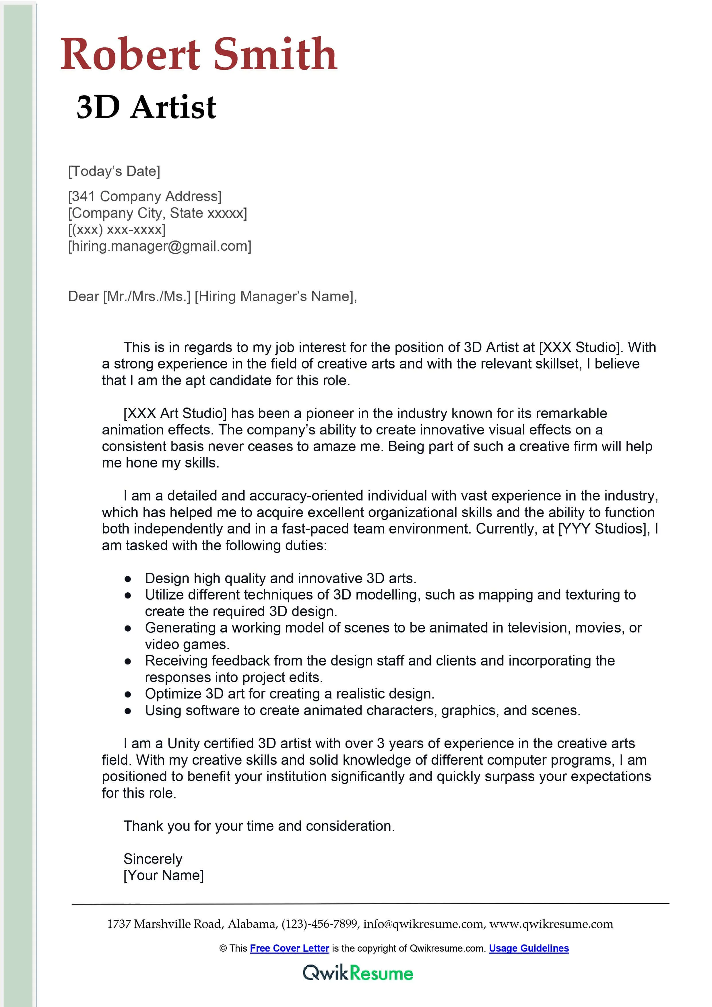 36695 artist skills cover letter