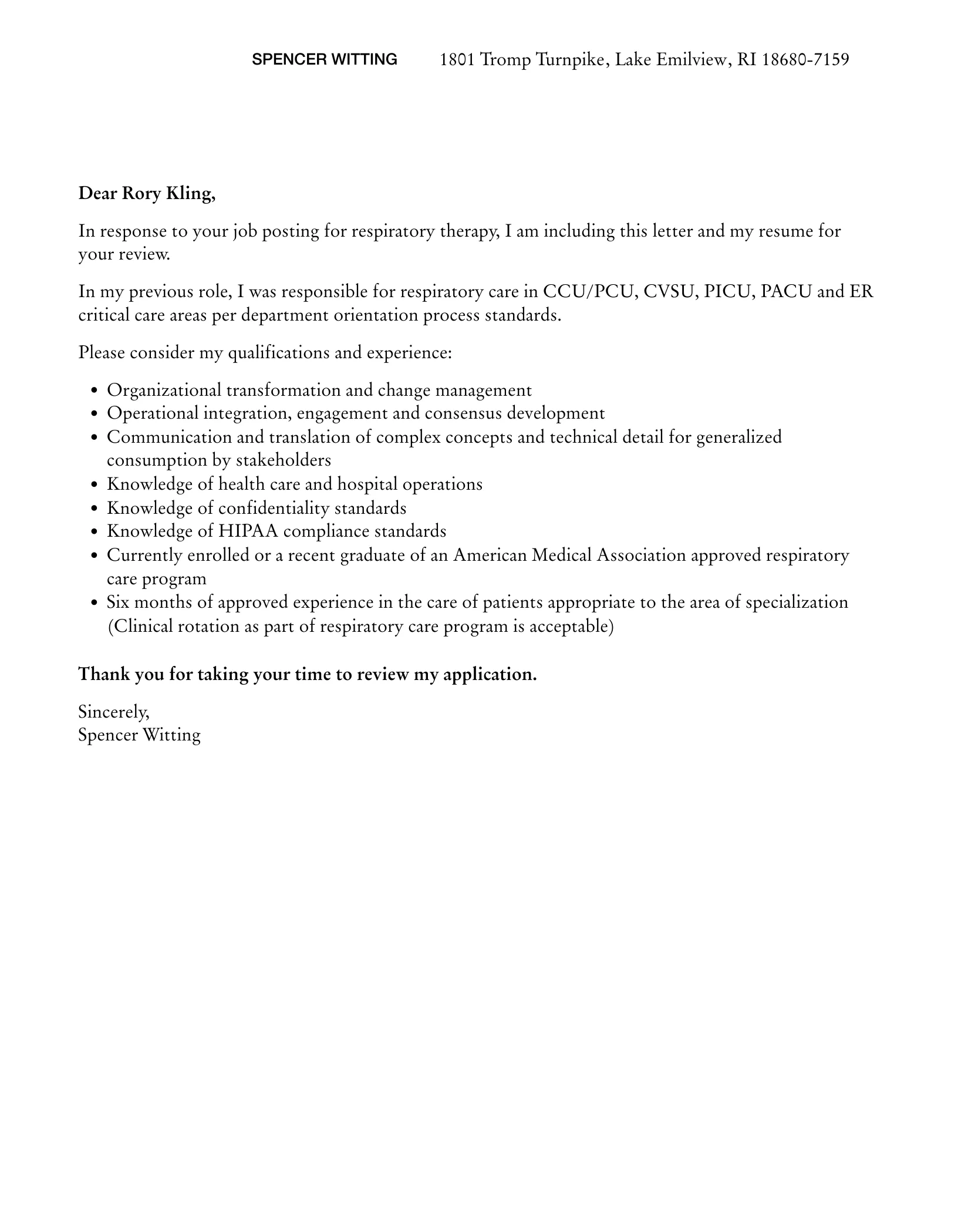 36698 rt clinical experience