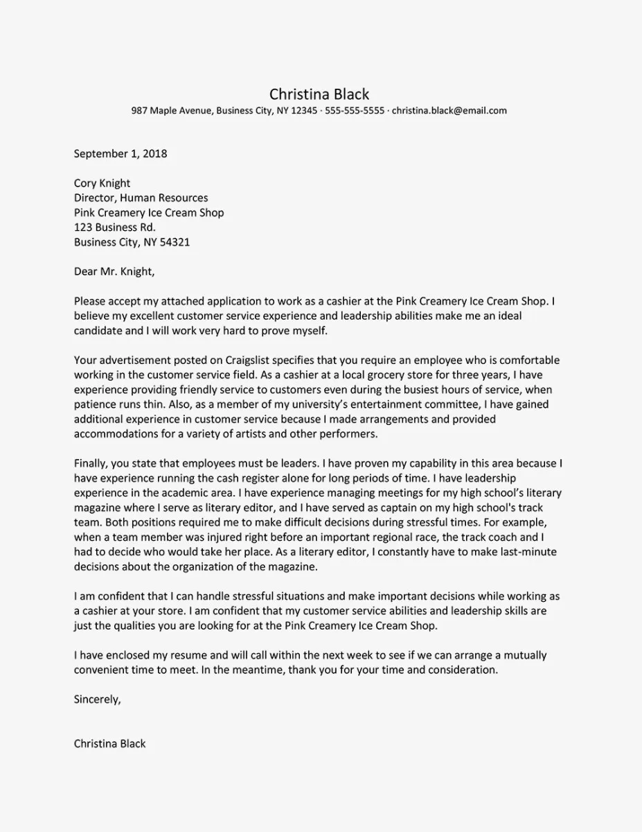 36727 cashier cover letter example