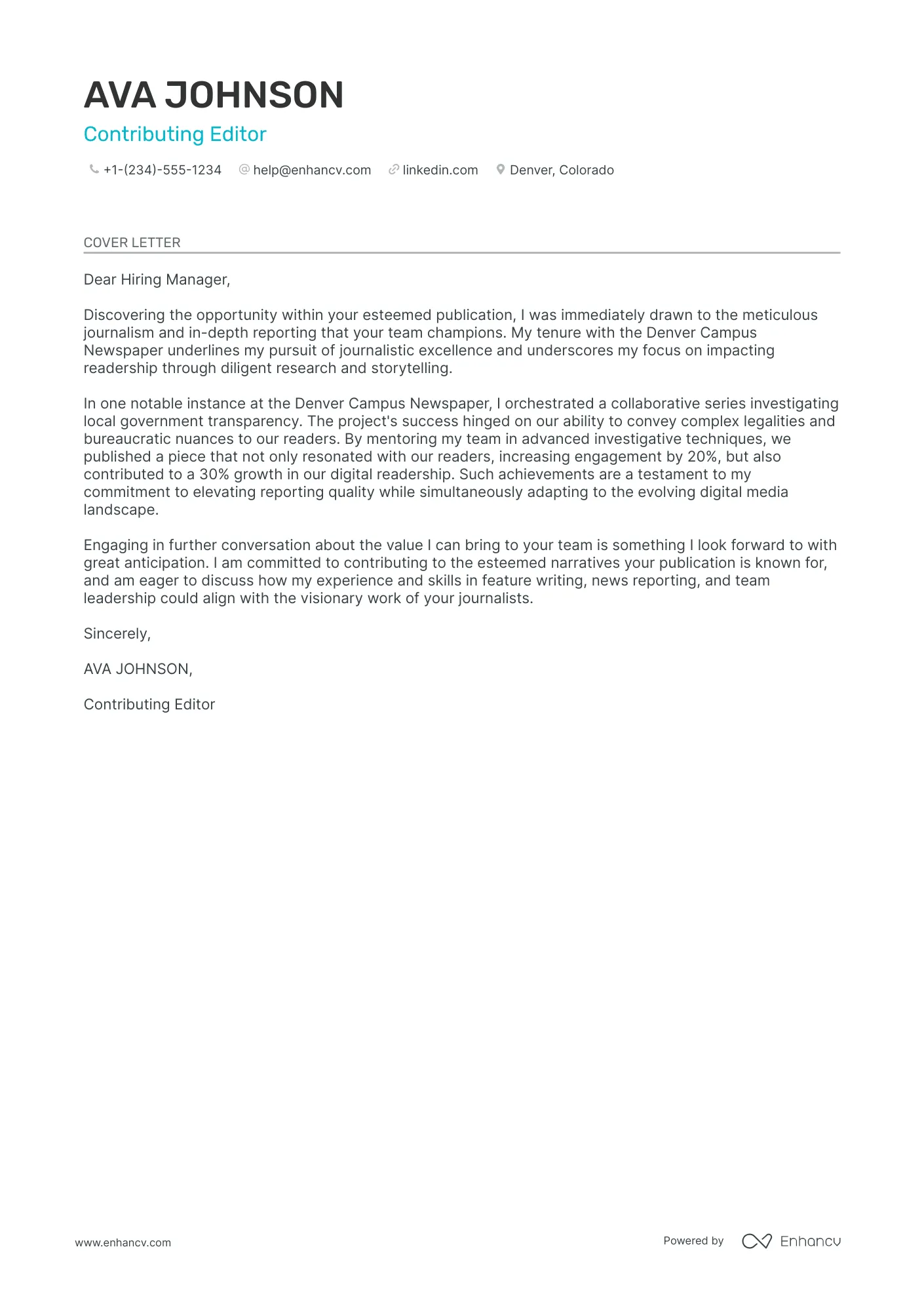 36754 freelance journalist cover letter