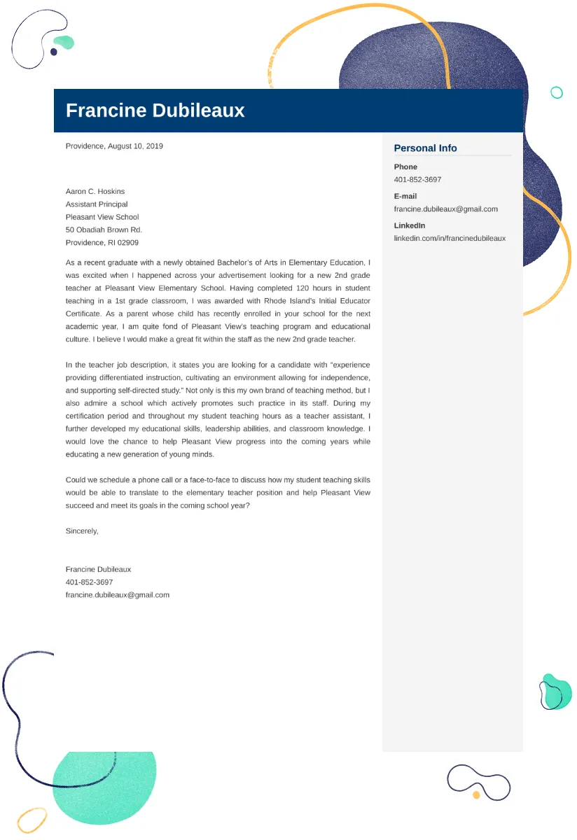 36766 teacher cover letter format