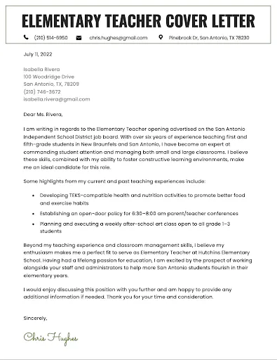 36811 teacher cover letter experience