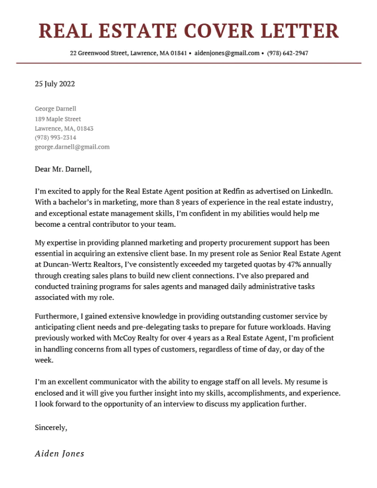 36812 real estate cover letter skills