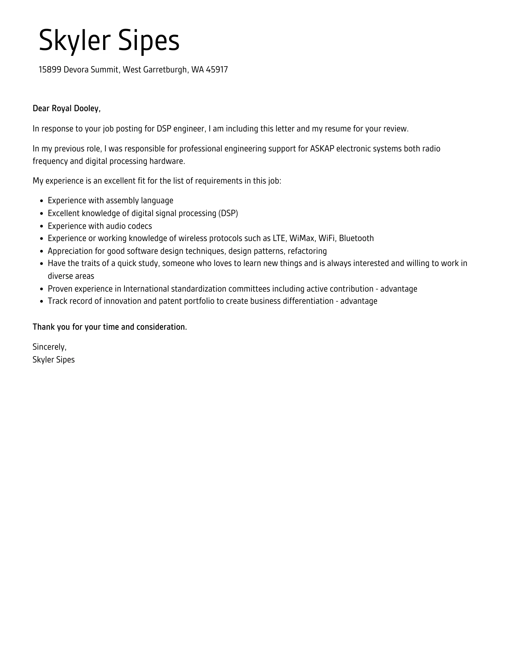 36813 dsp cover letter experience