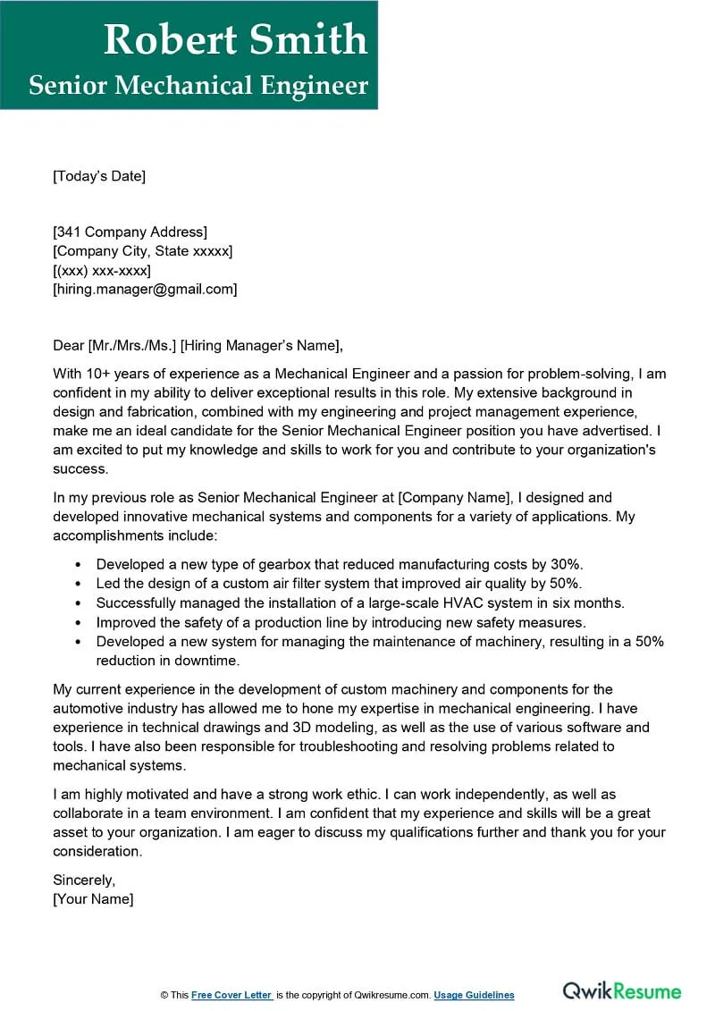 36818 mechanical engineering cover letter