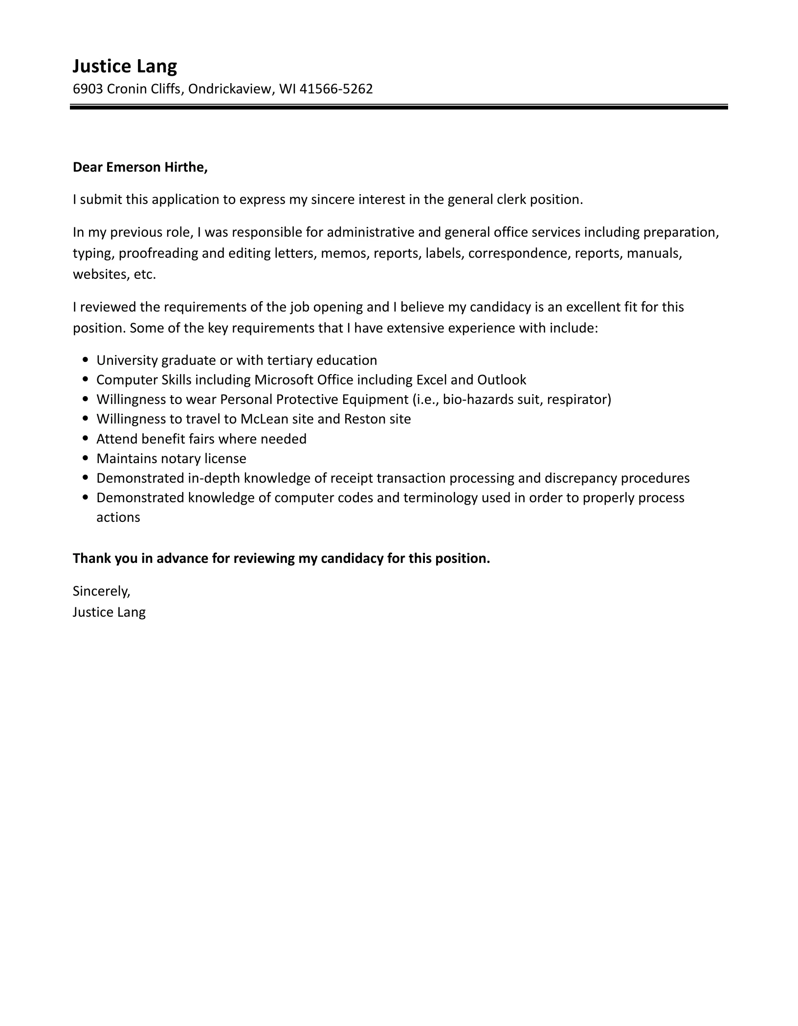 36822 general clerk communication