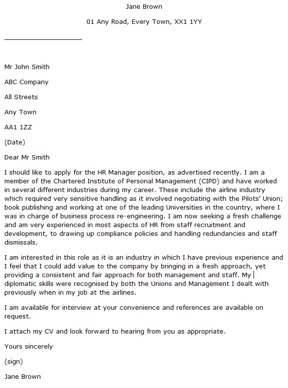 36839 cover letter template hr manager