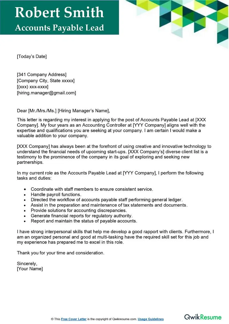 36842 accounts payable cover letter example