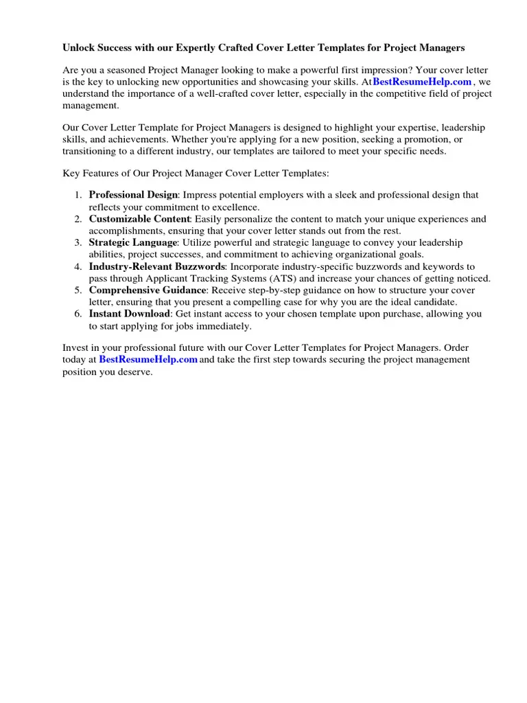 36850 project manager cover letter