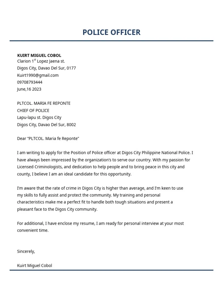 36854 police officer cover letter writing