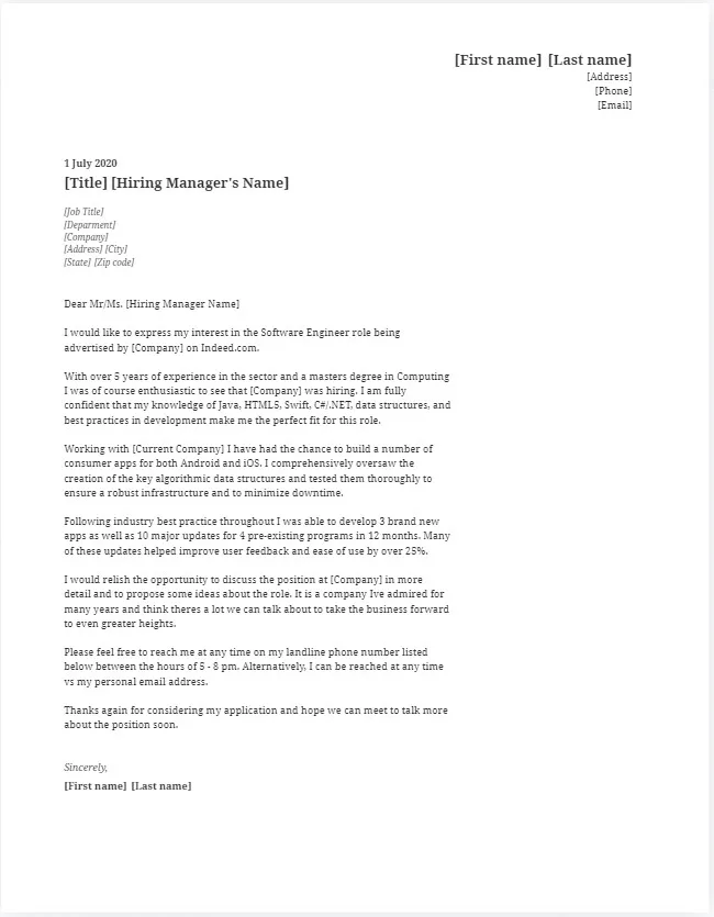 36876 software engineer cover letter components