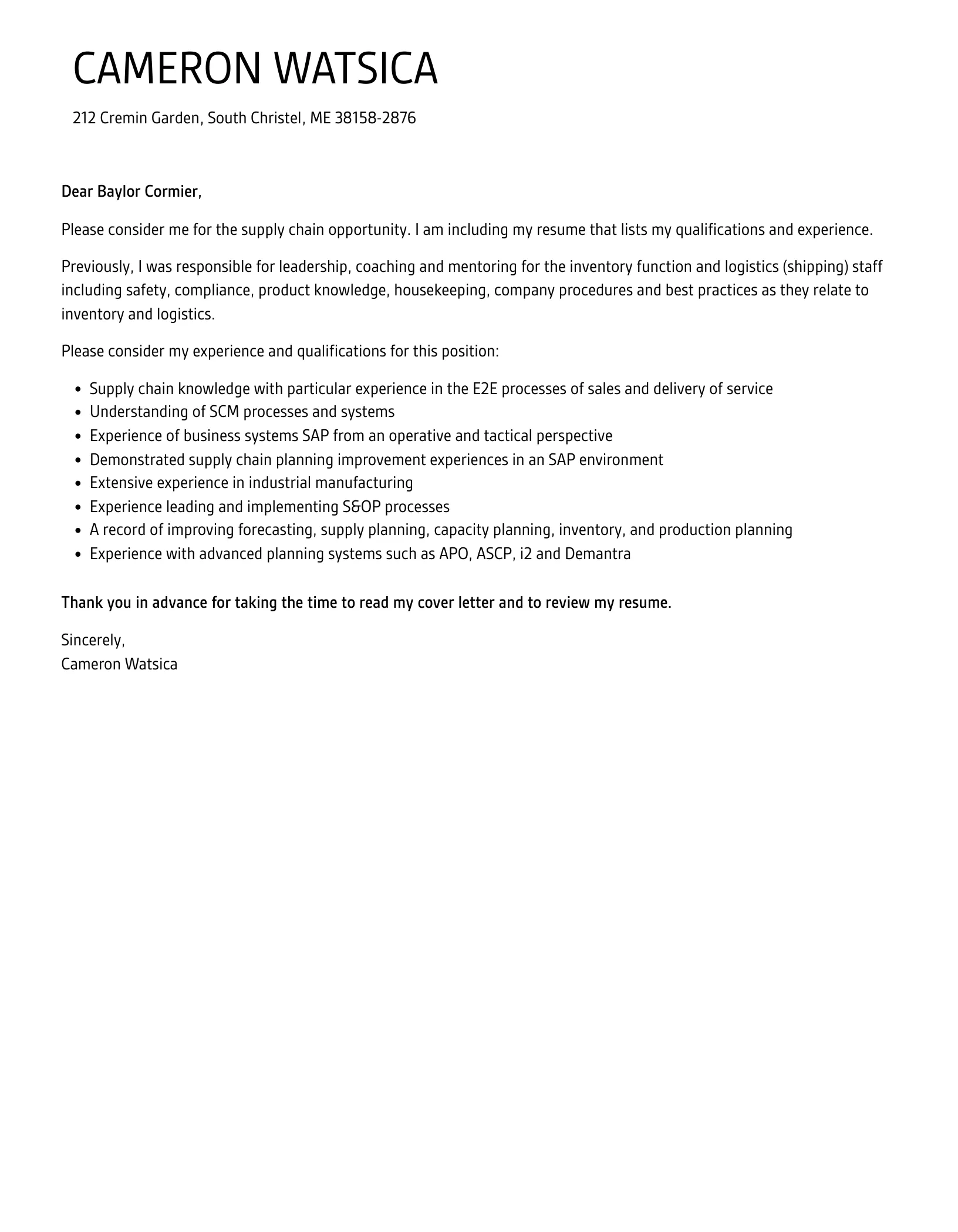 36885 supply chain cover letter proofreading