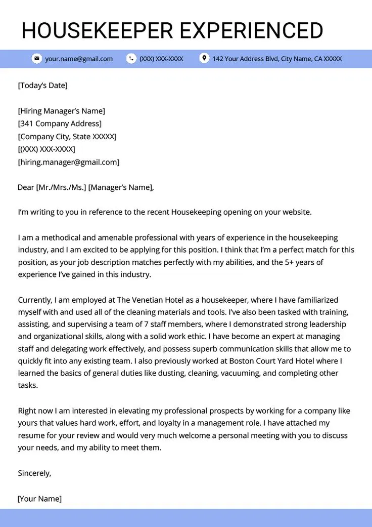 36907 housekeeping cover letter writing