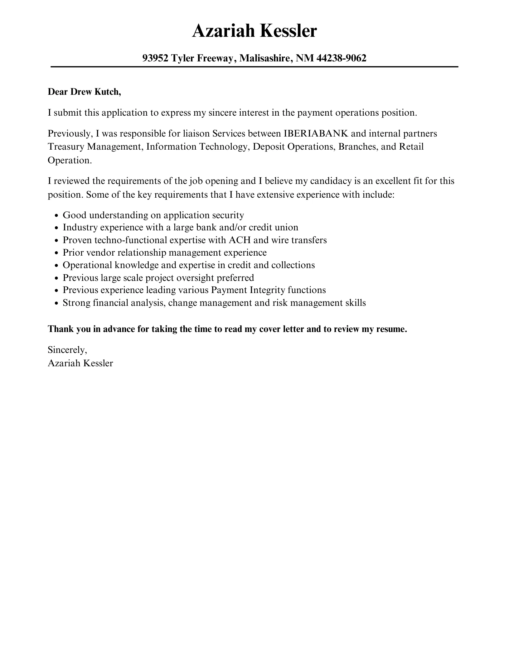 36911 payment cover letter achievements