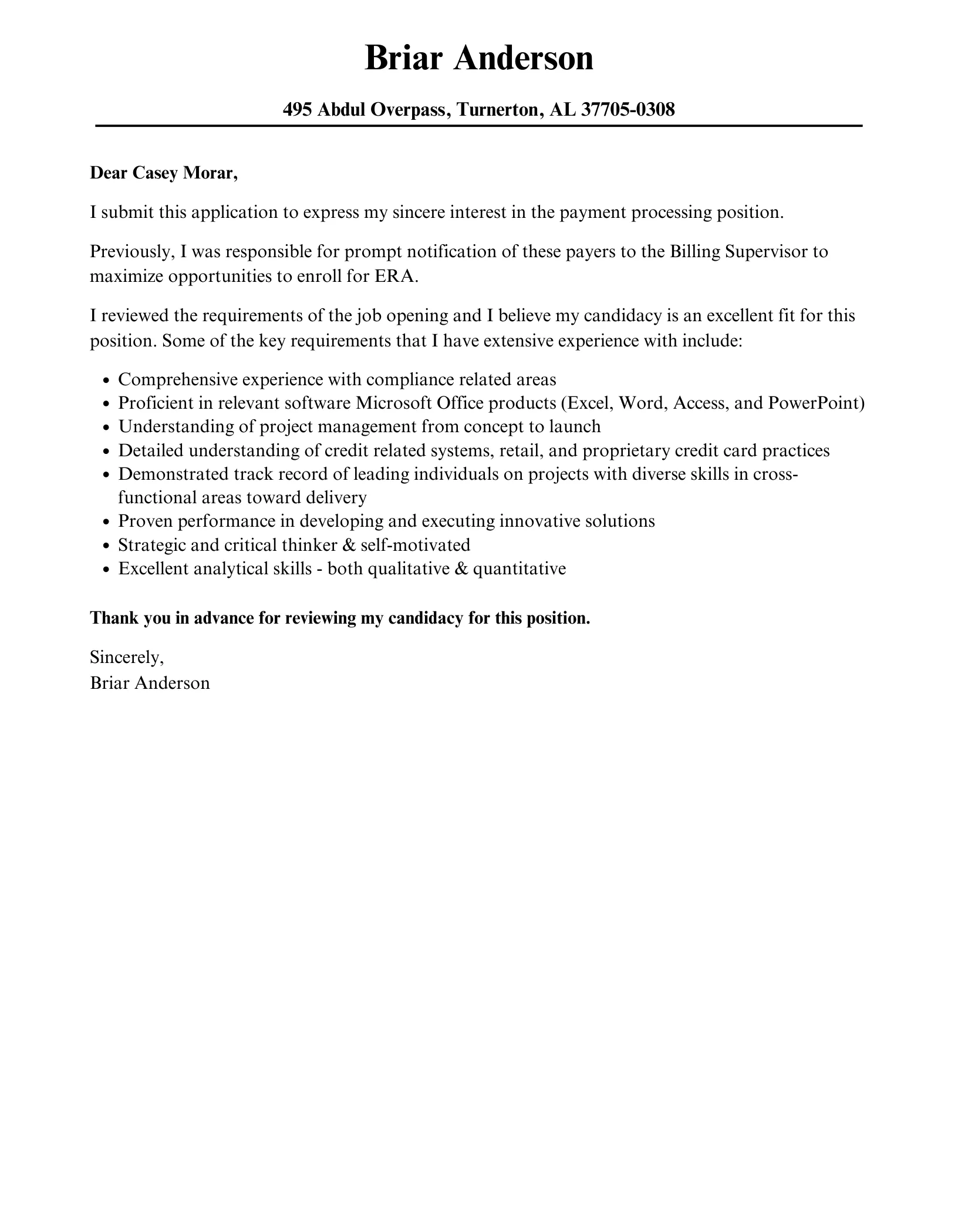 36911 payment cover letter skills