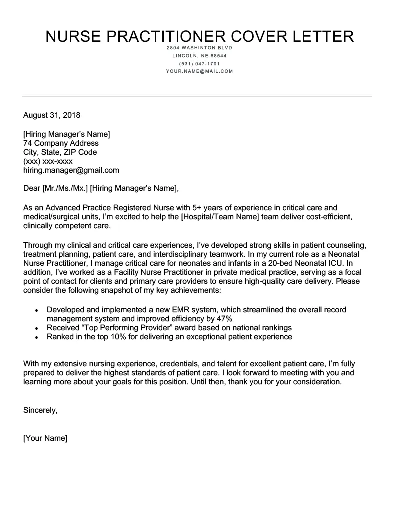 36922 nurse practitioner cover letter writing