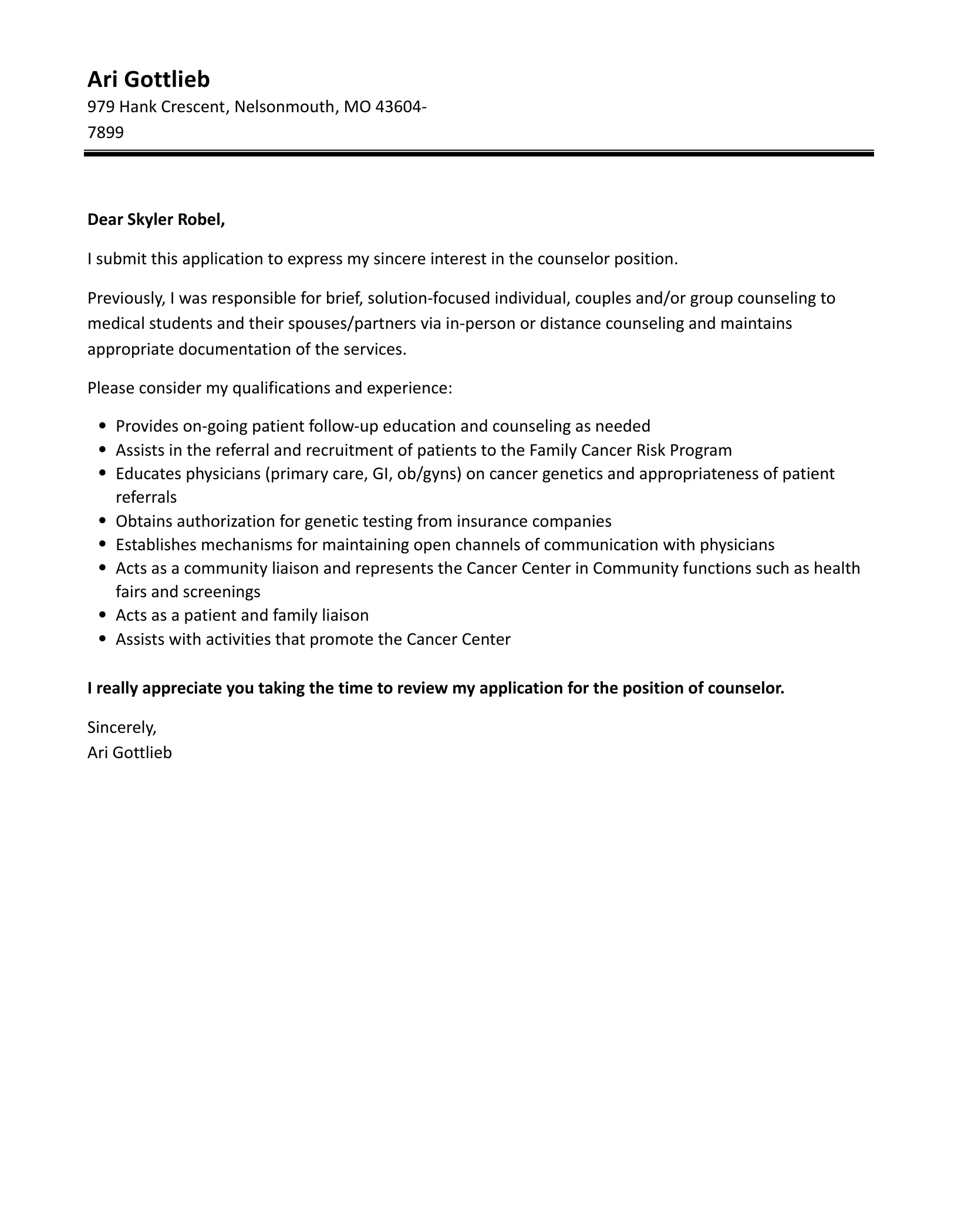 36939 counselor cover letter review